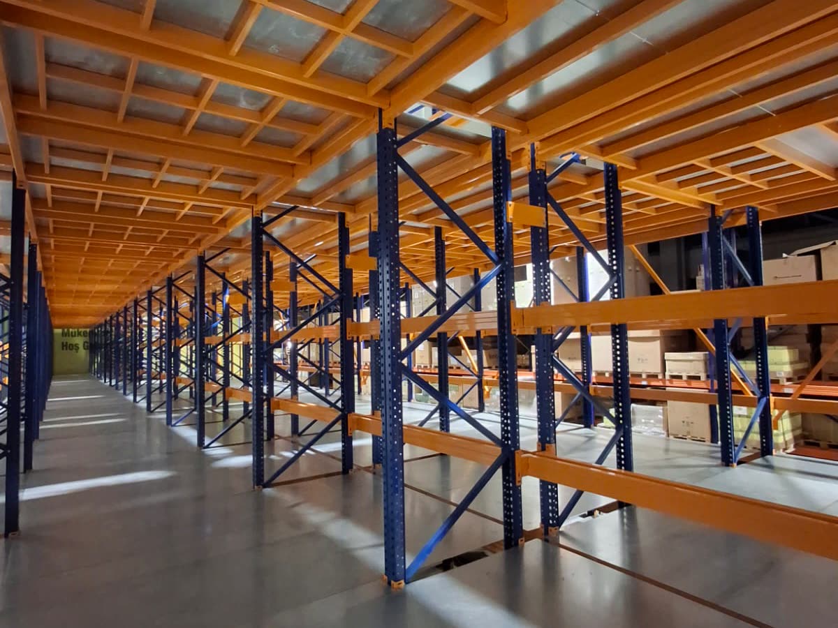 Racking under the mezzanine