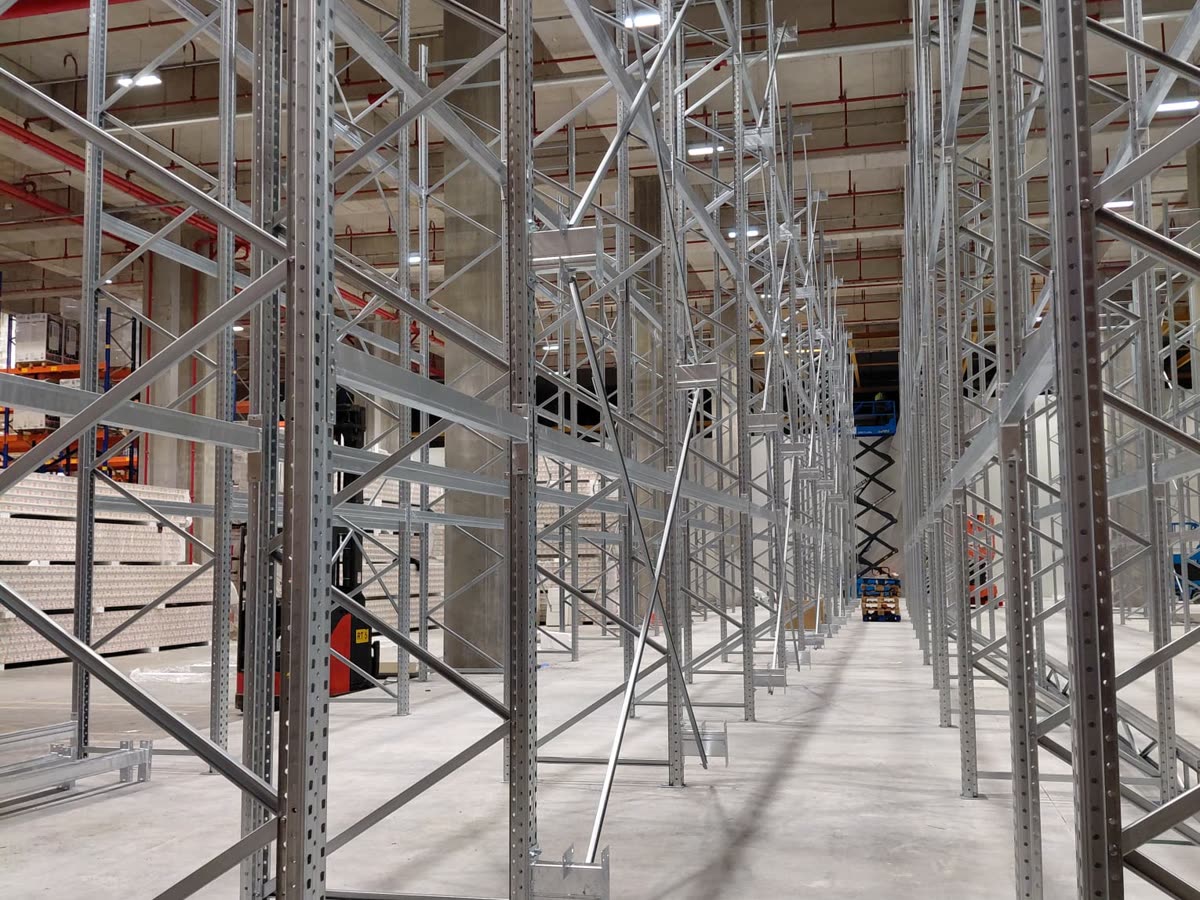 Galvanised racking aisle