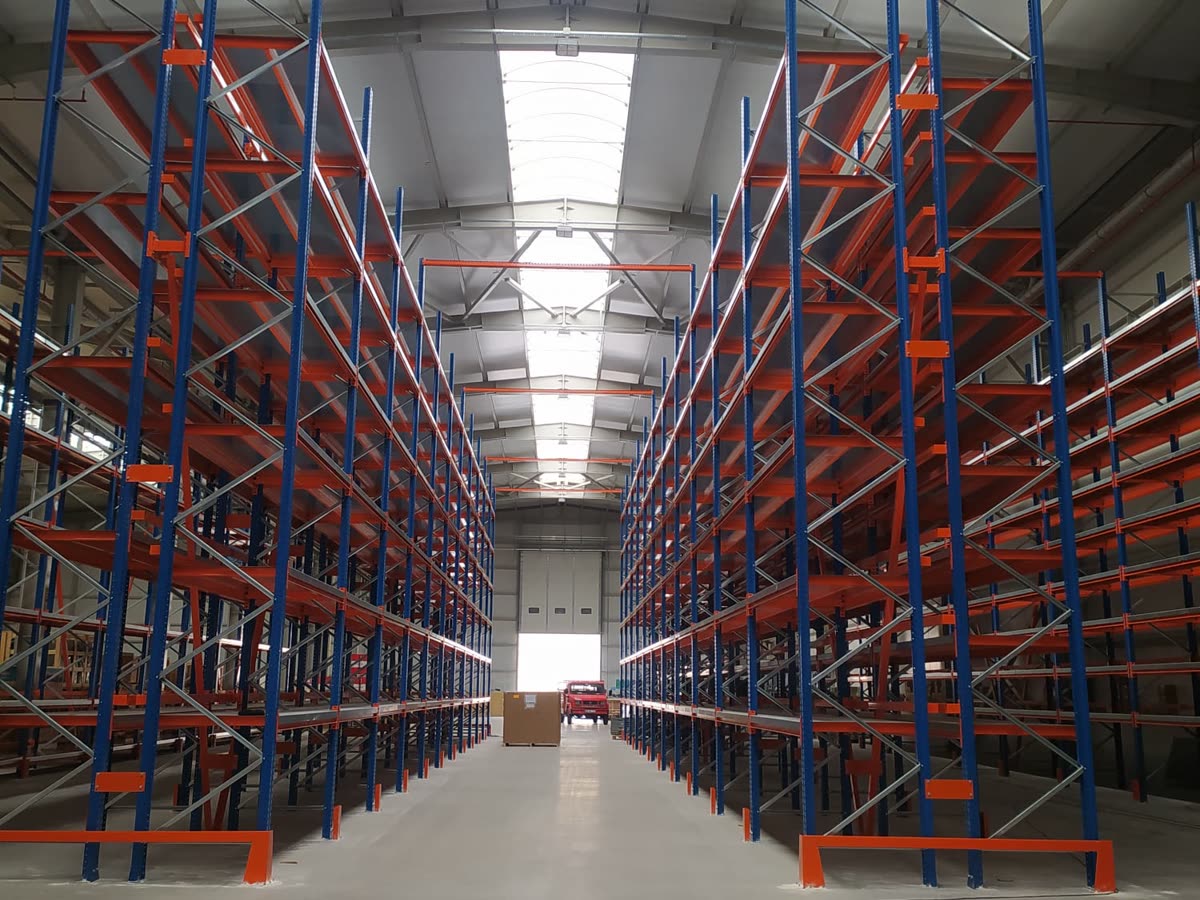 Facing pallet racking rows