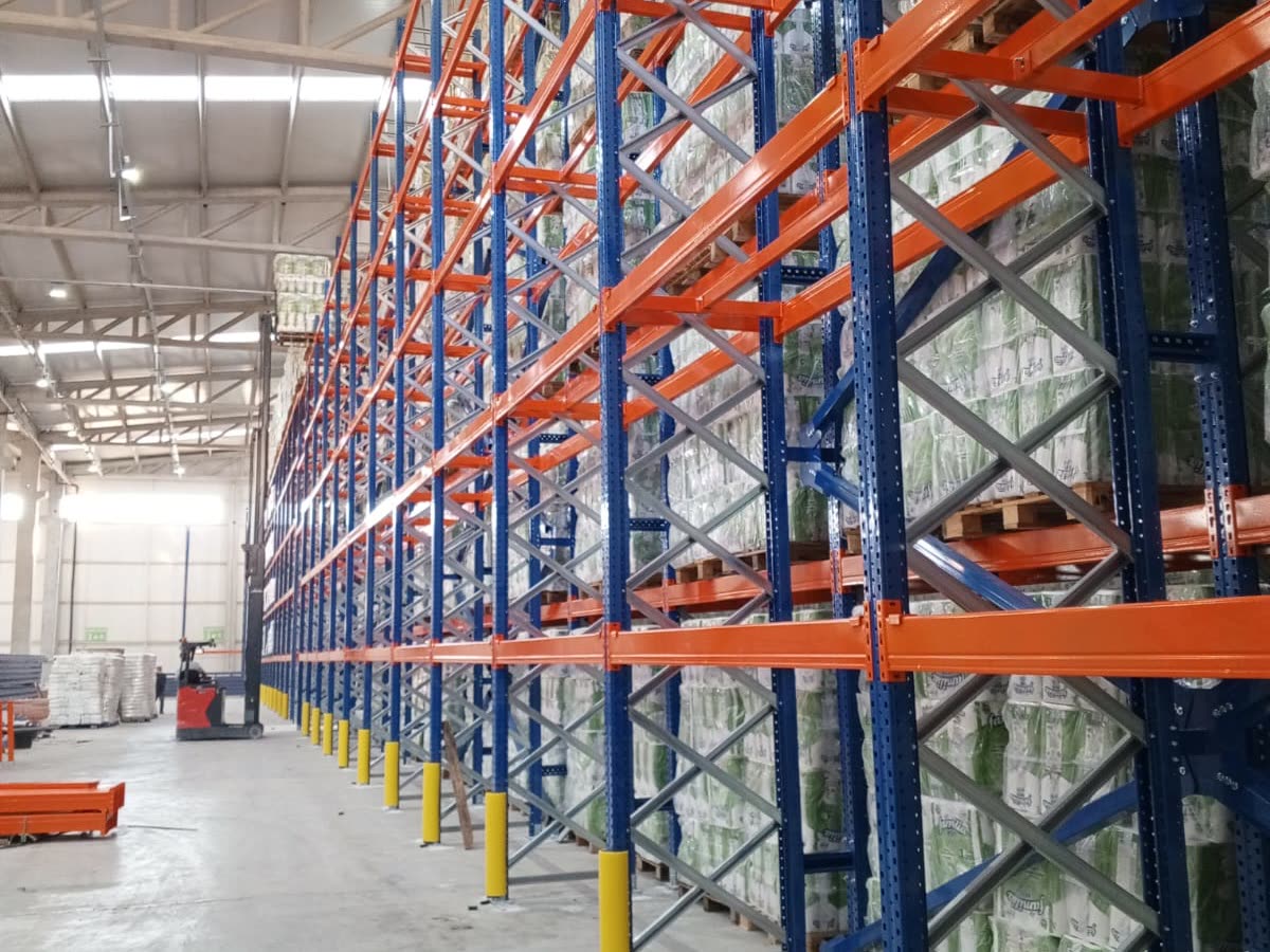 Rack row with upright protectors