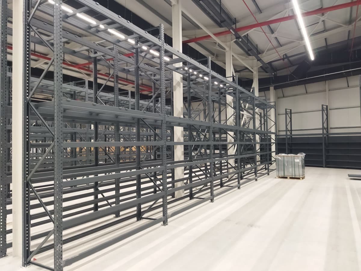 Pallet racking in a large warehouse