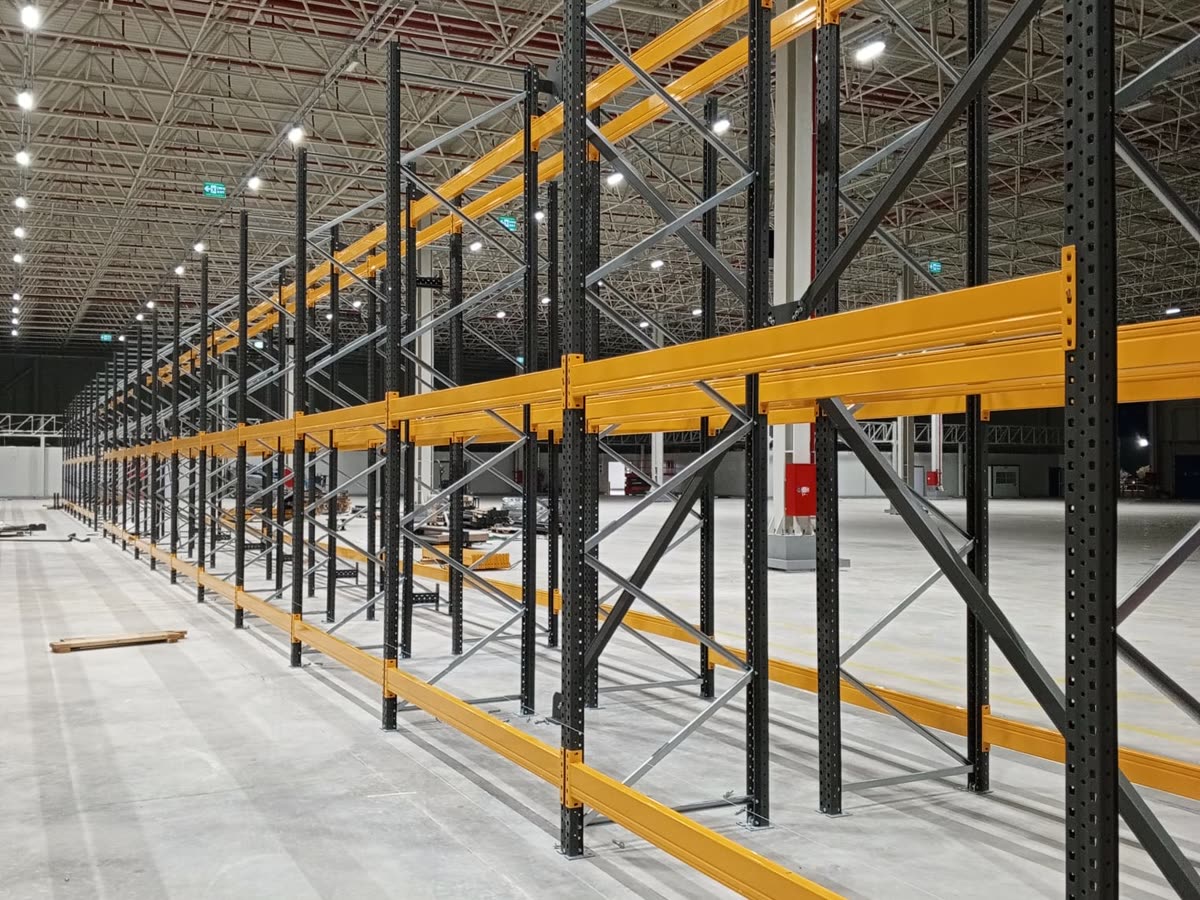 Rack row with orange beams