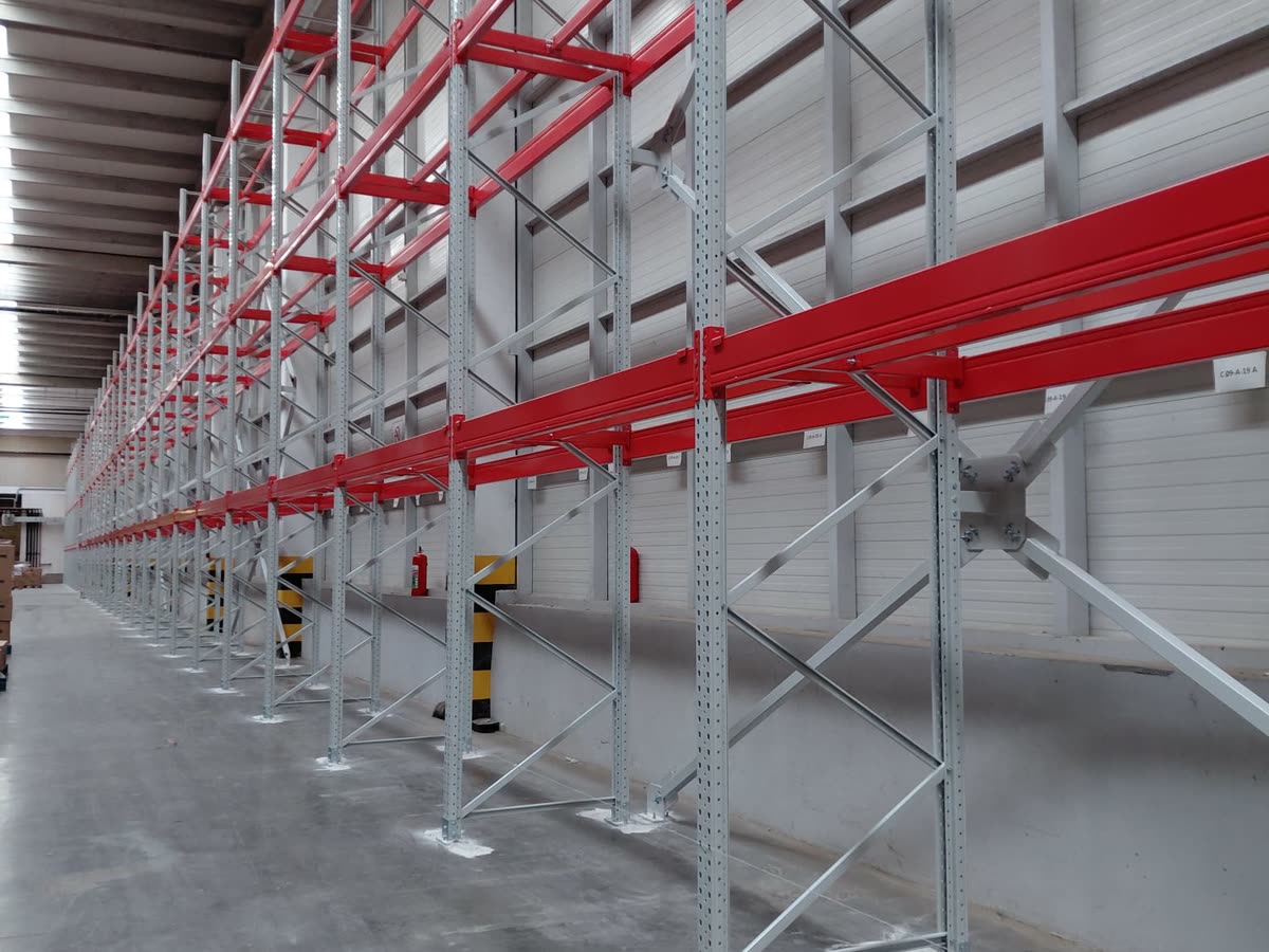 Rack row with red beams