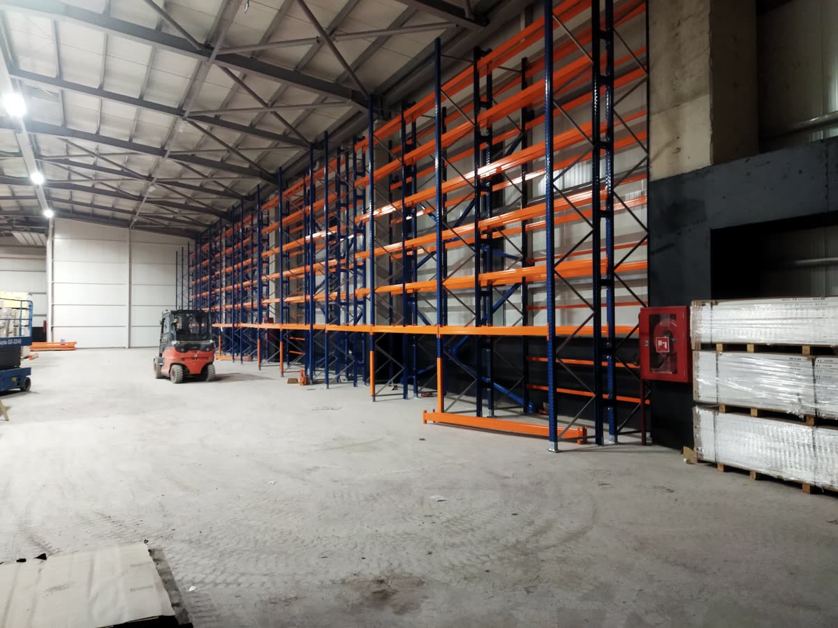 Pallet racking along the warehouse