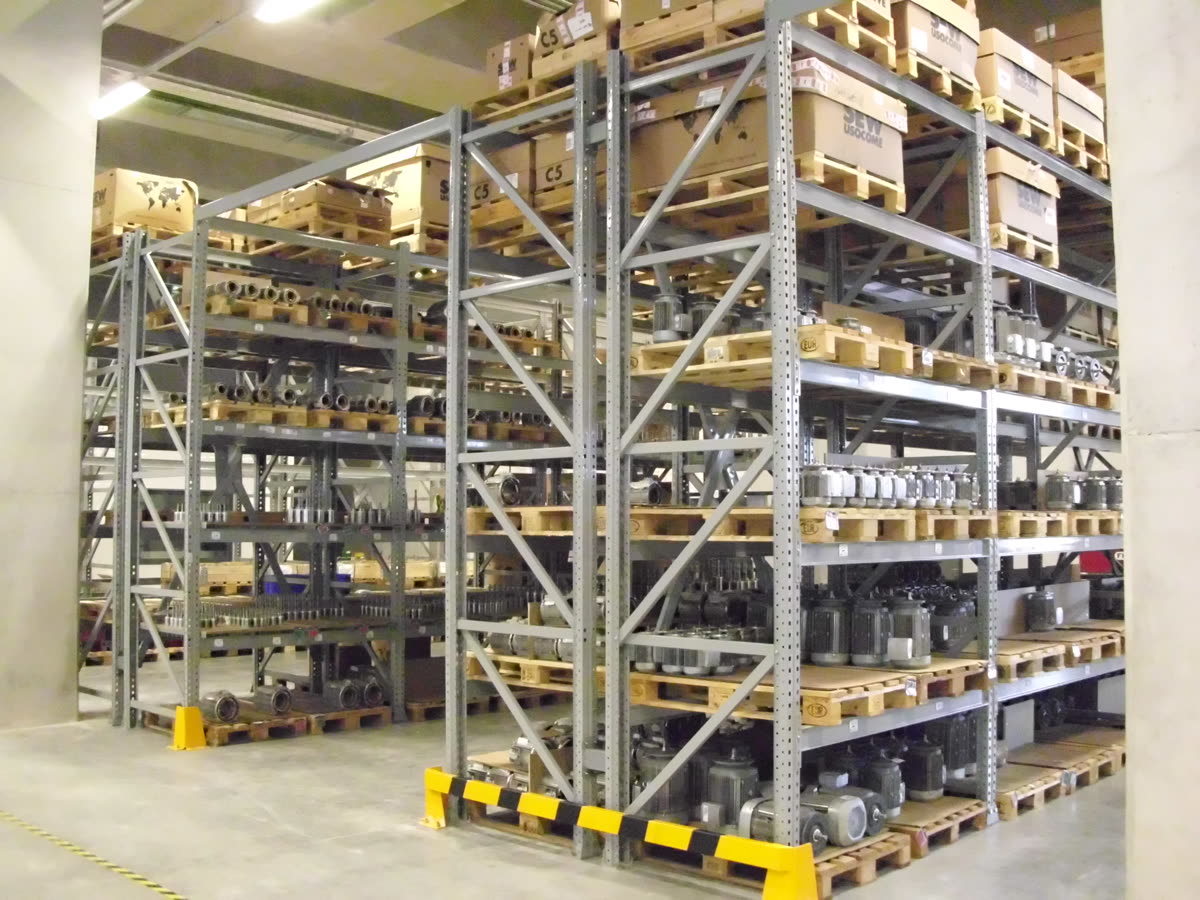 Pallet racking loaded with spare parts